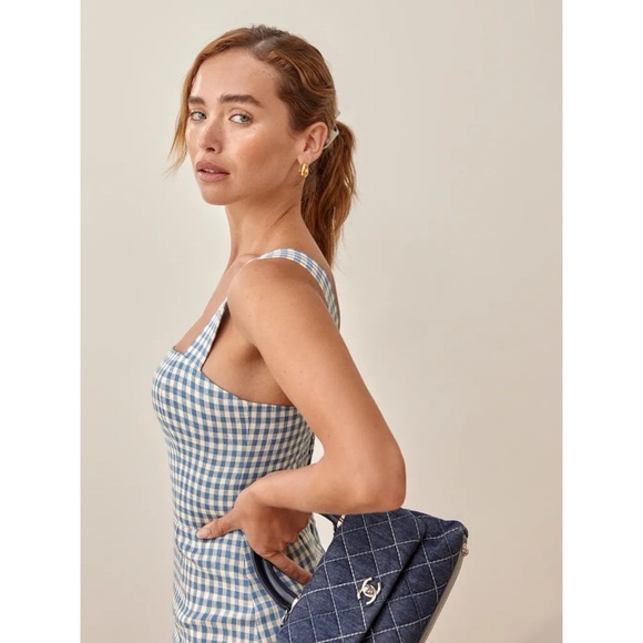 Reformation Dresses Reformation Brigitte Linen Dress In Azure Check